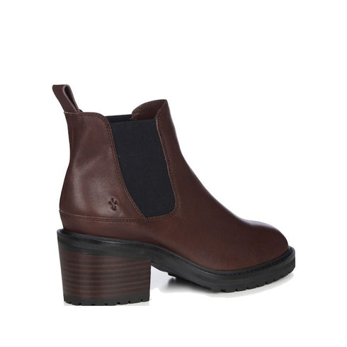 EMU Clare Leather Ankle Chelsea Block Heeled Boot Walnut Brown Waterproof