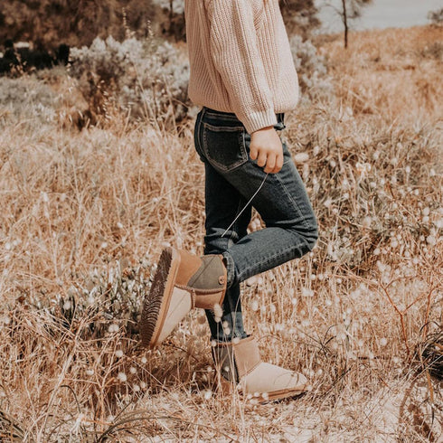 EMU Kids Wallaby Mini Patchwork Chestnut Merino Wool Boot