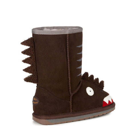 EMU Kids Little Creatures Brown Dinosaur Wool Boot CLEARANCE