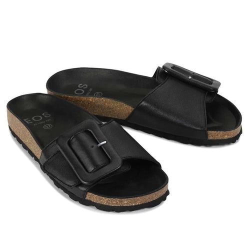 EOS Ginis Leather Single Strap Slide with Arch Support Black