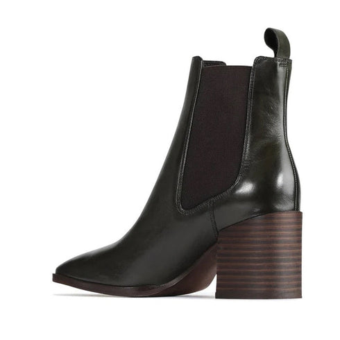 EOS Kelcie Black Leather Boot Chelsea Pull On Womens