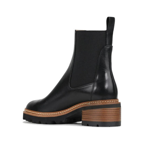EOS Linear Black Leather Boot Chelsea Pull On