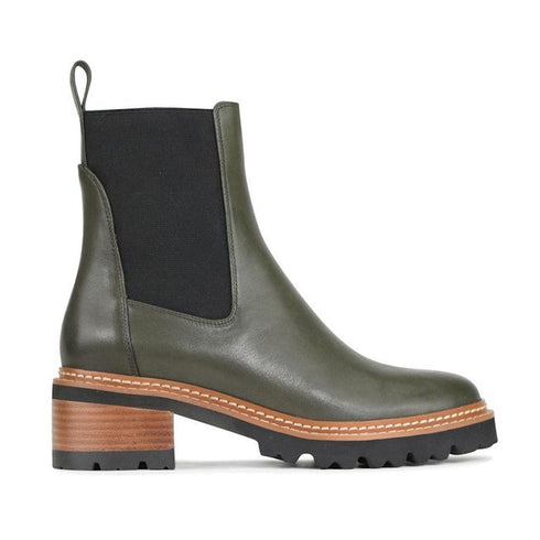 EOS Linear Dark Olive Leather Boot Chelsea Pull On,