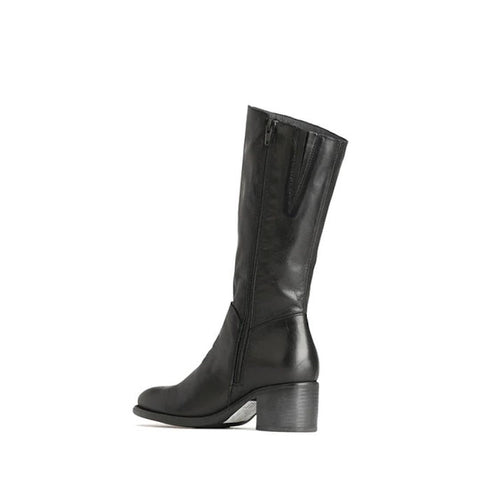 EOS Rochelle Black Soft Leather High Boot with Heel