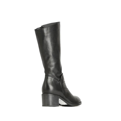 EOS Rochelle Black Soft Leather High Boot with Heel