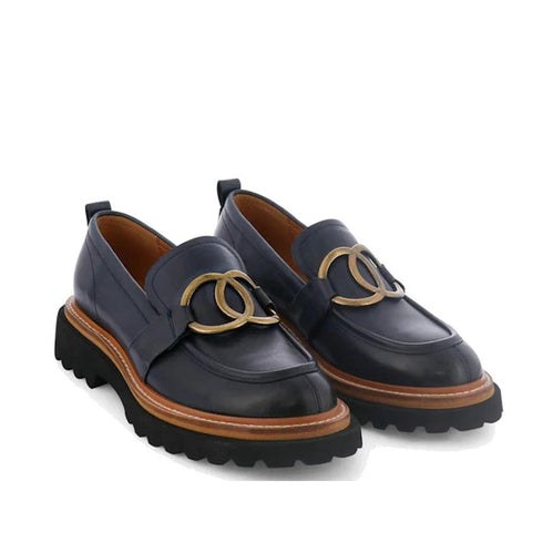 EOS Abbi Womens Leather Slip On Loafer Navy