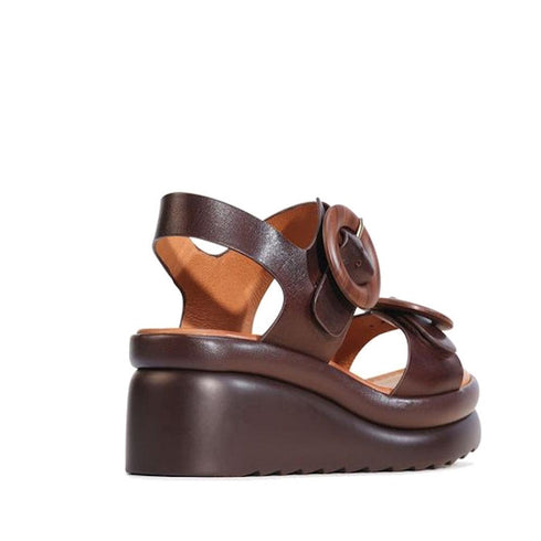 EOS Menorcas Chestnut Brown Leather Wedge Sandal
