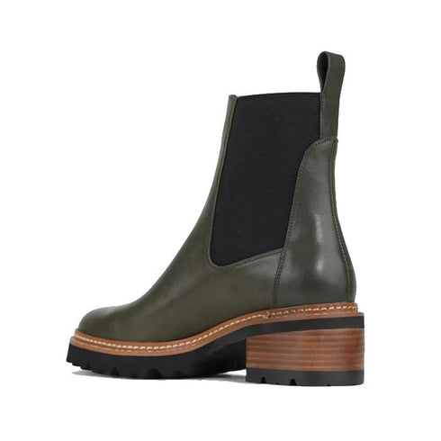EOS Linear Dark Olive Leather Boot Chelsea Pull On,