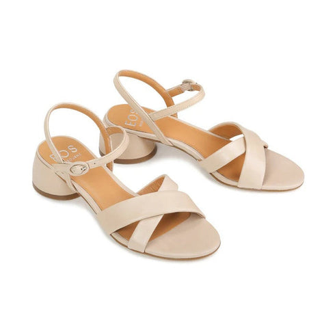 EOS Womens Fiora Strappy Leather Sandal with Heel Nude