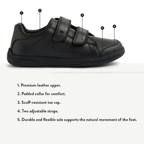 Bobux Kid+ Jacks Black School Leather Shoe Sneaker