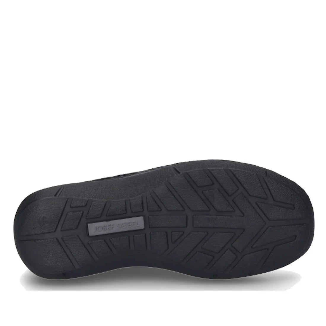 The image shows the black rubber sole of the Josef Seibel New Anvers 06 Mens Black Dress Casual Shoe, featuring textured patterns for grip and the Josef Seibel brand name embossed in the center, reflecting renowned German craftsmanship., 4062838809848, 40