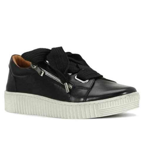EOS Jovi Leather Trainer Black Lace Up with Zip