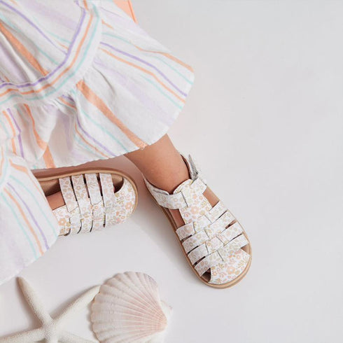 Pretty Brave Jamie Closed Toe Leather Sandal Coral Garden 23-28