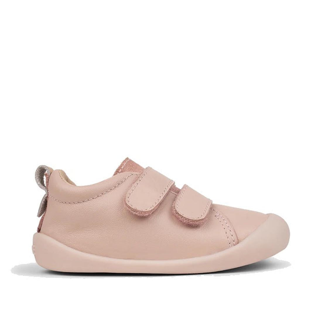 The Pretty Brave First Walker Toto Leather Trainer in Dusky Pink is a light pink leather sneaker with a rounded toe, soft sole, pull tab, and two Velcro straps—perfect baby walking shoes for your little one’s first steps., 9420075366329, 9420075366312, 94