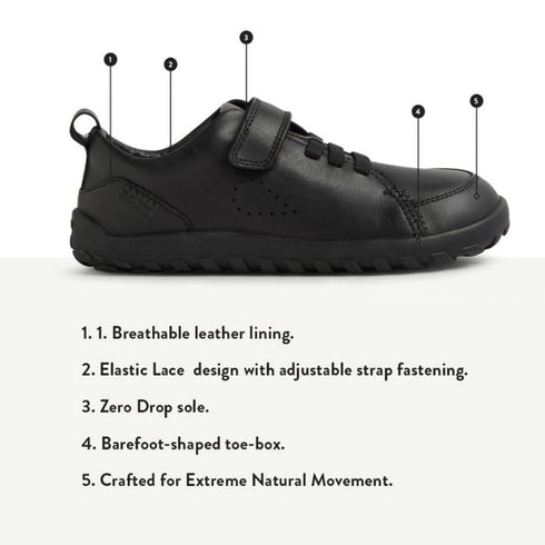 Bobux Kid+ Prime Alpha Black School Leather Sneaker Shoe