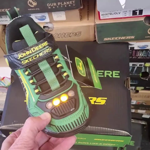 Skechers Boys Youths John Deere Sneakers Rugged Brights Light Ups Green