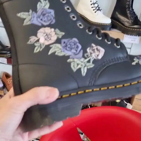 Dr Martens - 1460 Vonda Genix Pink Purple Roses Black 8 Up EYE Boot Womens