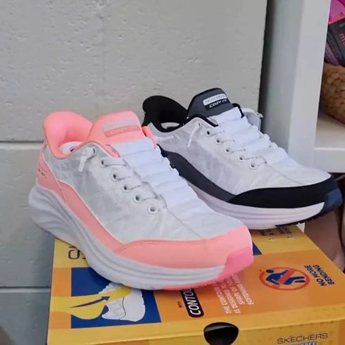 Skechers Womens Slip In Contour Foam Cozy Fit White Hot Coral Sneakers