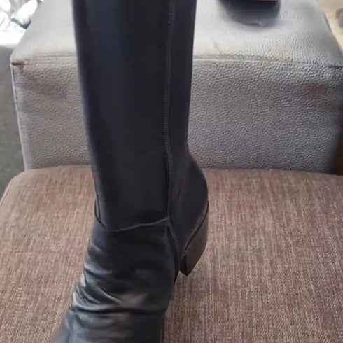 EOS Rochelle Black Soft Leather High Boot with Heel