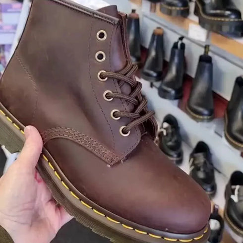 Dr Martens 101 6 Eye Brown Crazy Horse Yellow Stitching Boot