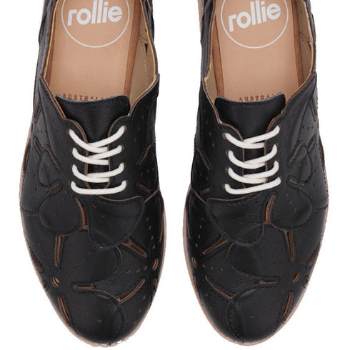 Rollie Derby Applique Black Womens Leather Brogue Shoe