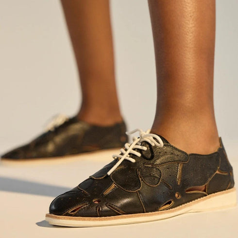 Rollie Derby Applique Black Womens Leather Brogue Shoe