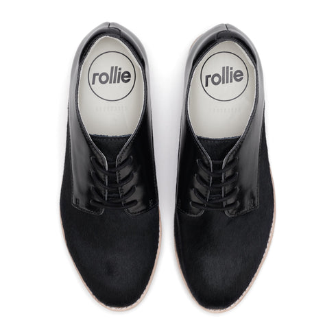 Rollie Womens Derby Black Splice Leather Brogue Shoe