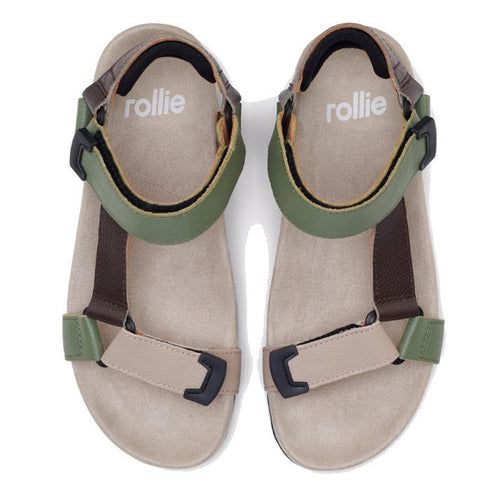 Rollie Womens Sandal Tooth Wedge Trail Green Brown