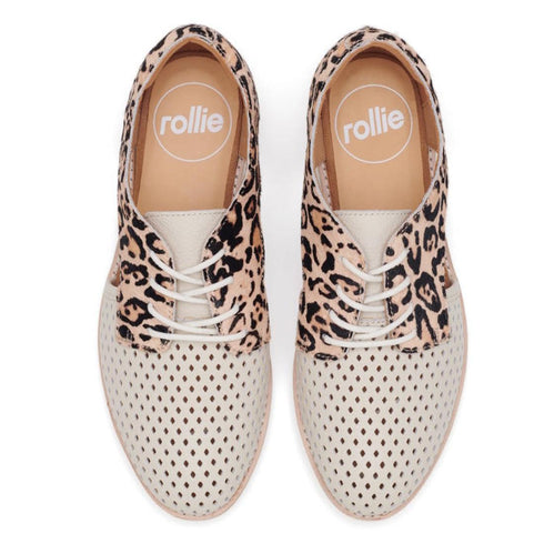 Rollie Womens Sidecut Punch Bone Leather Leopard Cut Out Brogue