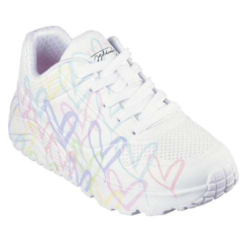 Skechers Kids Youths Uno Lite Spread The Love Lace Up Trainer White Neon Multi