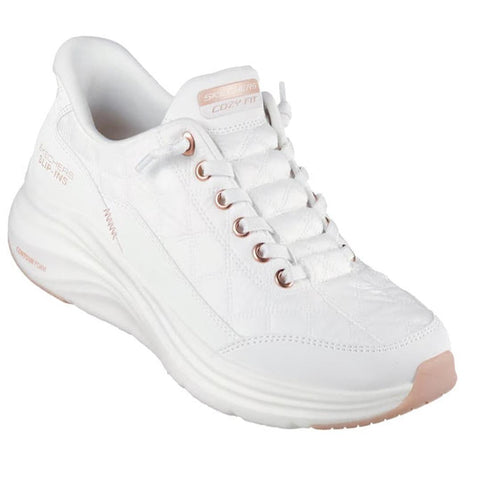 Skechers Womens Slip In Contour Foam Golden Hour Cozy Fit White Rose Gold