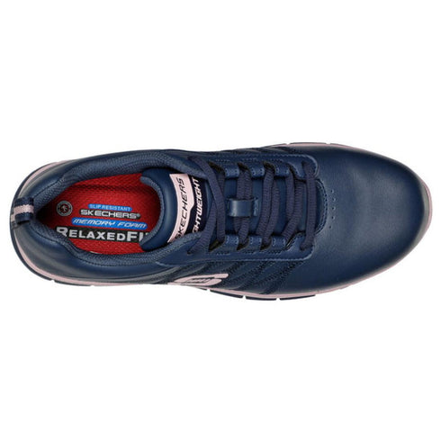 Skechers Sure Track Erath Women's Lace Up Navy Pink Gold Work Shoe