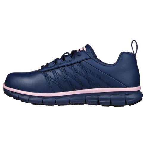 Skechers Sure Track Erath Women's Lace Up Navy Pink Gold Work Shoe