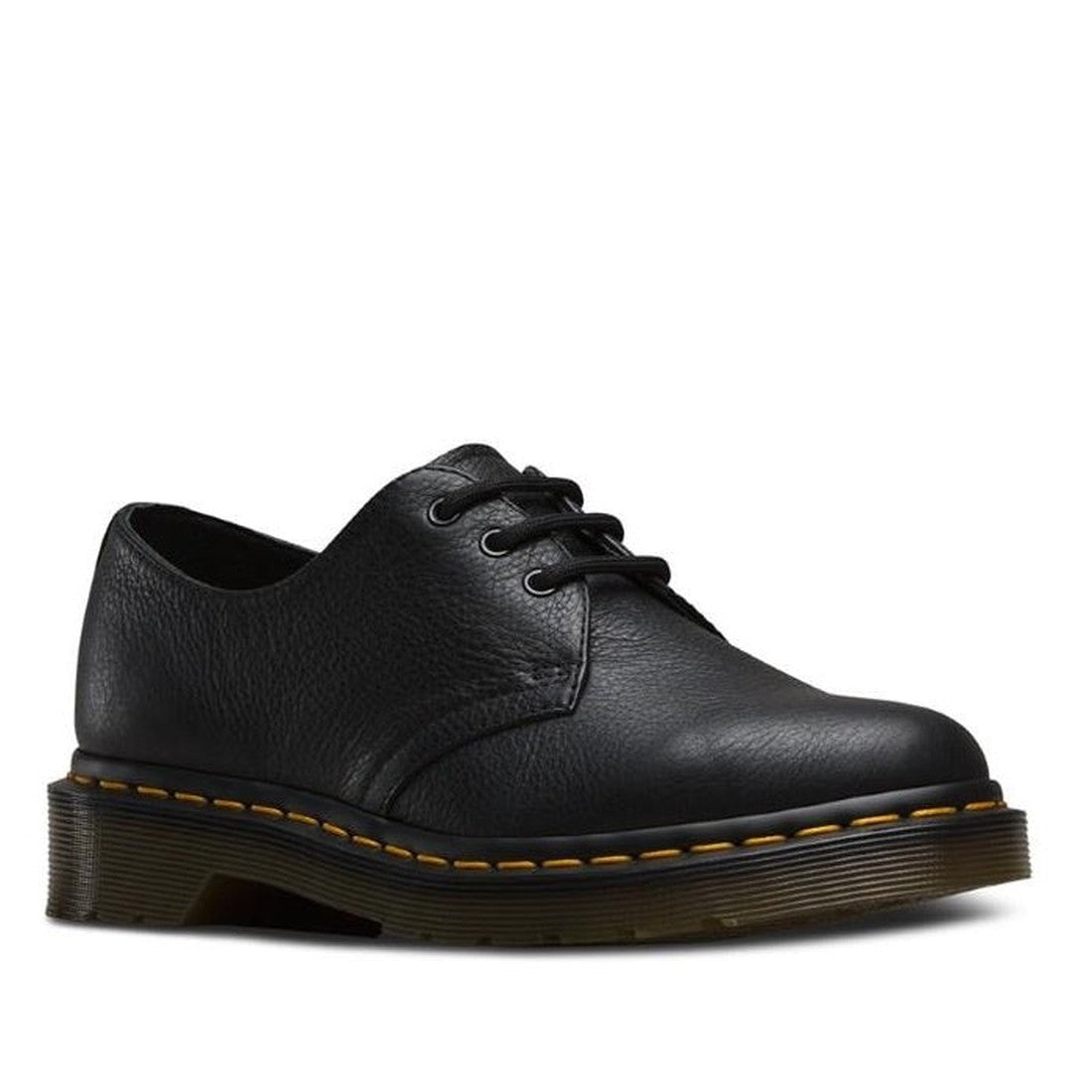 Image of right foot, side on of Dr Martens - 1461W Womens Virginia Leather Shoes 3 Eye Black-Foot Forward Shoes