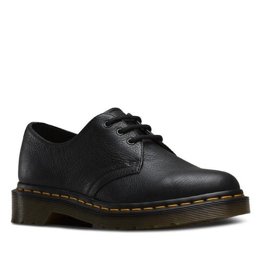 Image of right foot, side on of Dr Martens - 1461W Womens Virginia Leather Shoes 3 Eye Black-Foot Forward Shoes