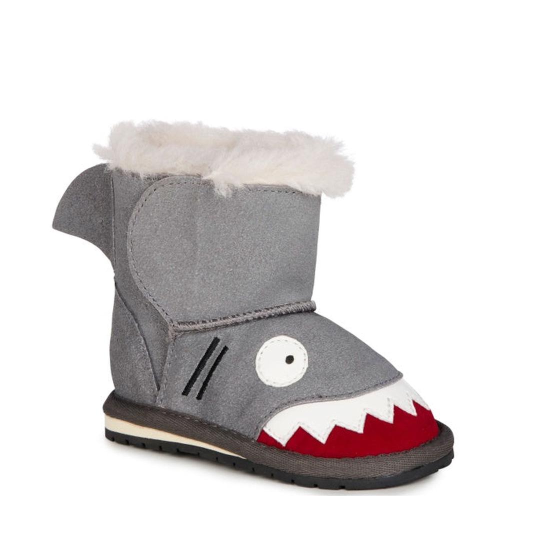 EMU NZ Toddlers Shark Walker Wool Boots—comfy gray toddler boots with cozy Merino wool, easy pull-on style, and playful shark details.  ksnz