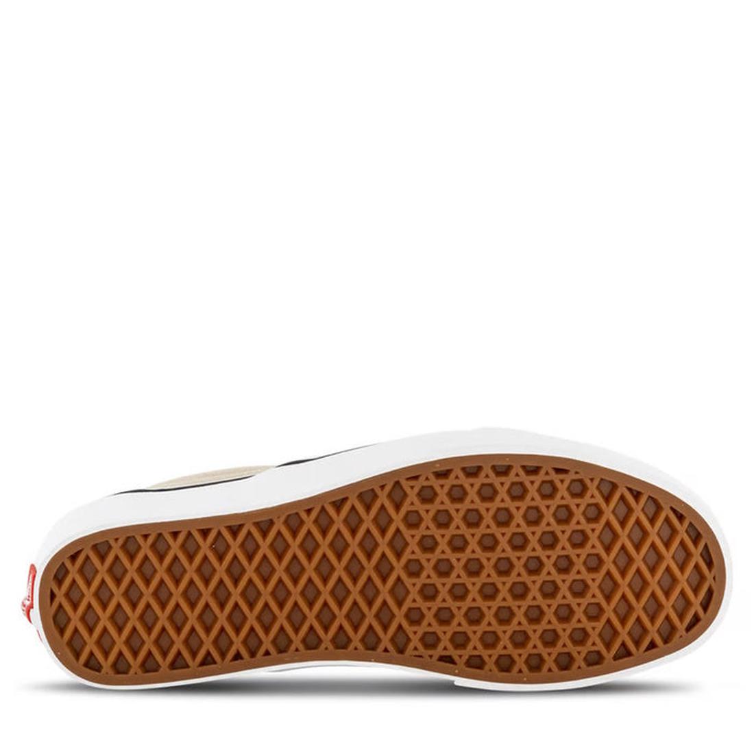 Vans CSO ColorTheory Checkerboard Honey Peach White sneaker, lace-up style, grippy brown waffle sole, white midsole, red heel logo.  ksnz