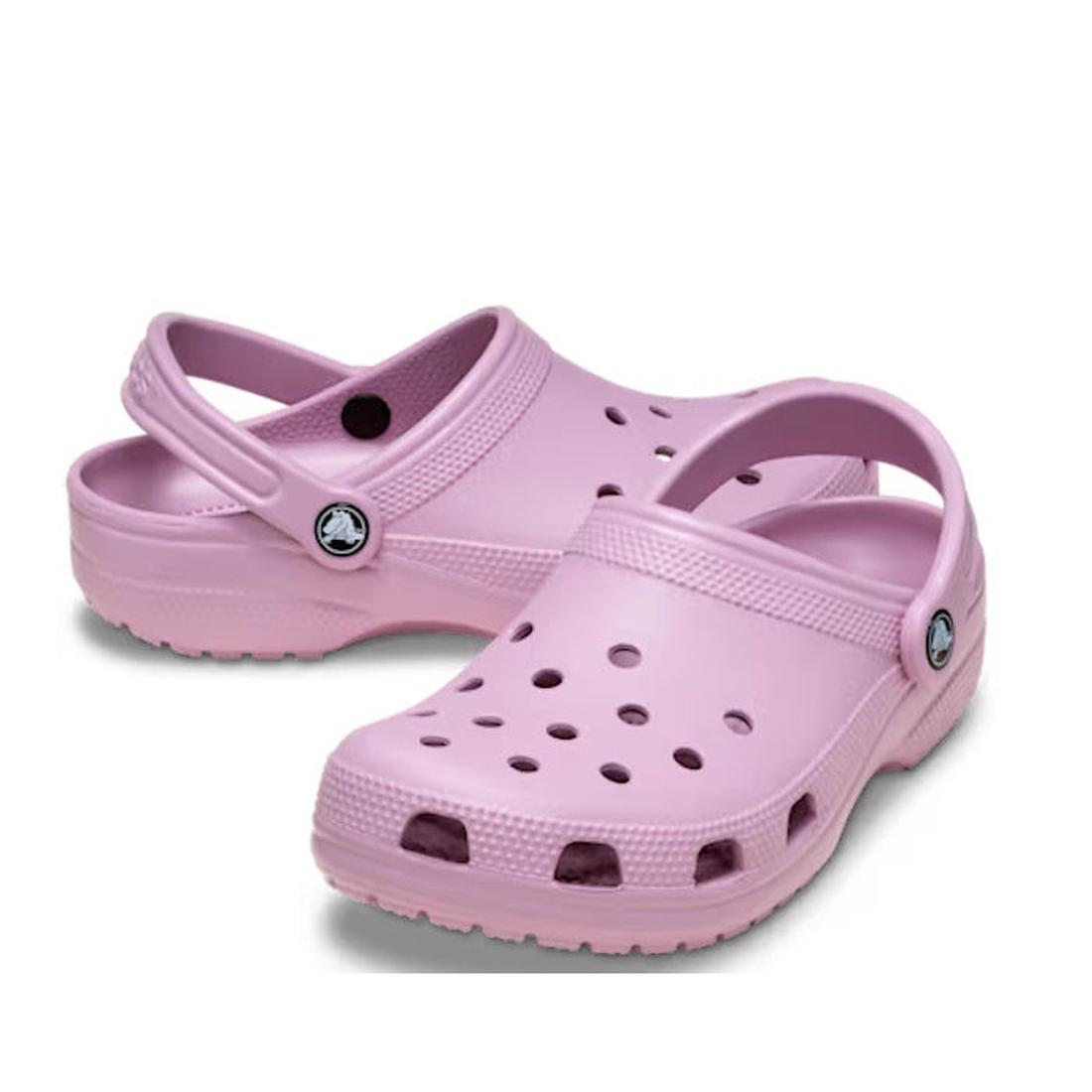 A pair of Crocs - Classic Clog Hydrangea Pink Purple Adults with ventilation holes and adjustable heel straps, shown on a white background.