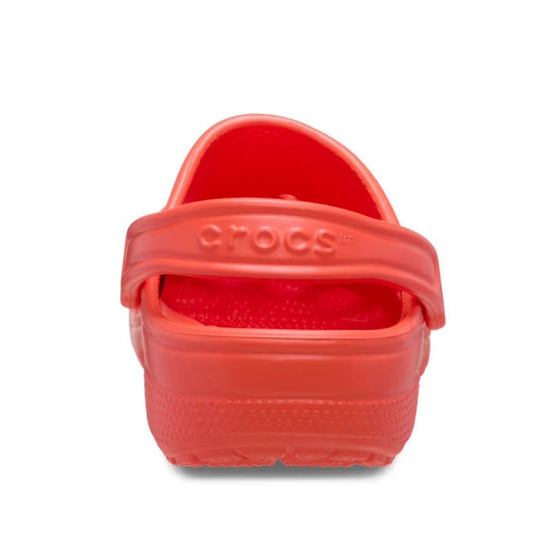 Bright Orange adults Crocs sandal heel veiw showing heel strap with Crocs logo on a white background.,
198445192630,
198445192647,
198445192654,
198445192661,
198445192678,
198445192685,
198445192579,
198445192586,, 198445192630, 198445192647, 19844519265