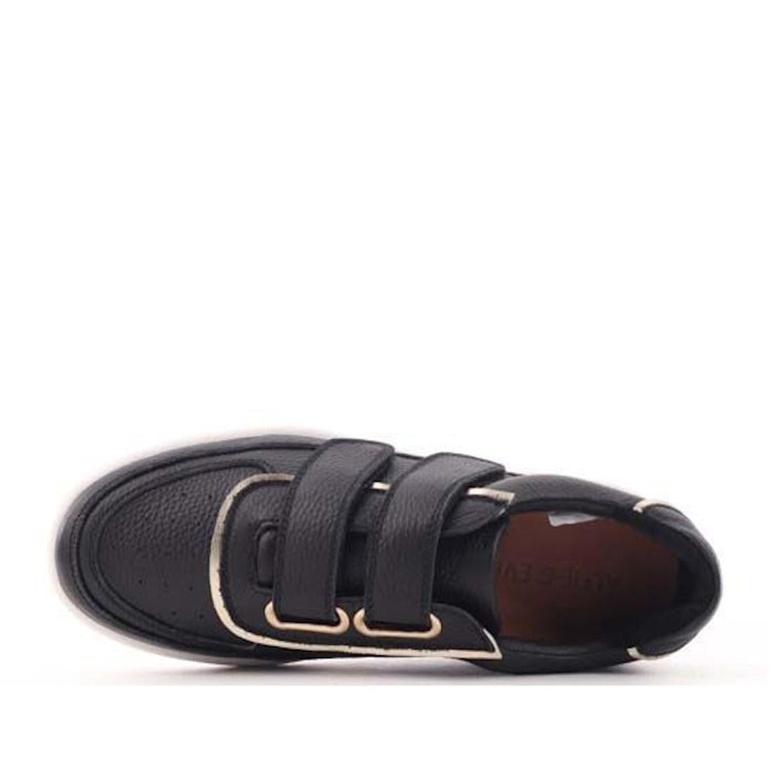 Alfie & Evie Apple Black Leather Womens Sneaker, comfy memory sole, easy hook and loop closure, white trim, shown from above.  ksnz, 43838, 43839, 43840, 43841, 43842, 43843, 43844