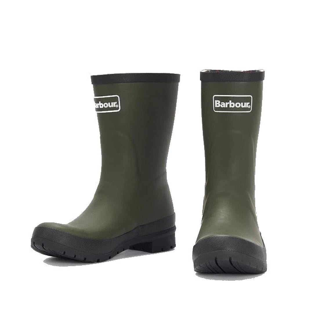 Barbour Banbury Black Mid Calf Women's Rainboots—durable rain boots with easy pull-on style, sturdy black soles, and bold white logo.  ksnz, 192569962872, 192569963039, 192569963169