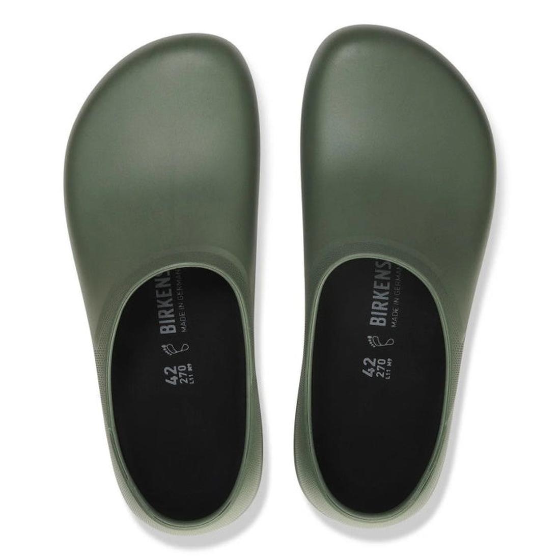 Pair of green clogs with 'Birkenstock' Profi Birki 12.0 Chefs nursing shoes branding on a white background.
4066648850229,
4066648850267,
4066648850304,, 46706, 4066648850229, 4066648850267, 4066648850304, 46710, 46711, 46712, 46713, 46714, 46715