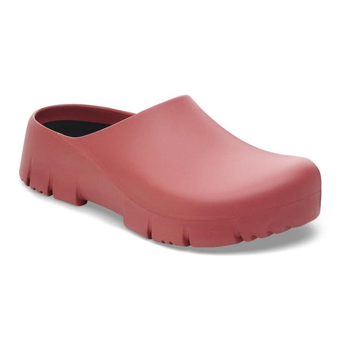 The BIRKENSTOCK Super Birki 2.0 Polyurethane in Mars Red (Regular Width) is shown—a single, solid pink gardening clog with a closed toe, backless heel, and chunky textured sole against a white background., 50311, 4061418847867, 4061418847904, 406141884794