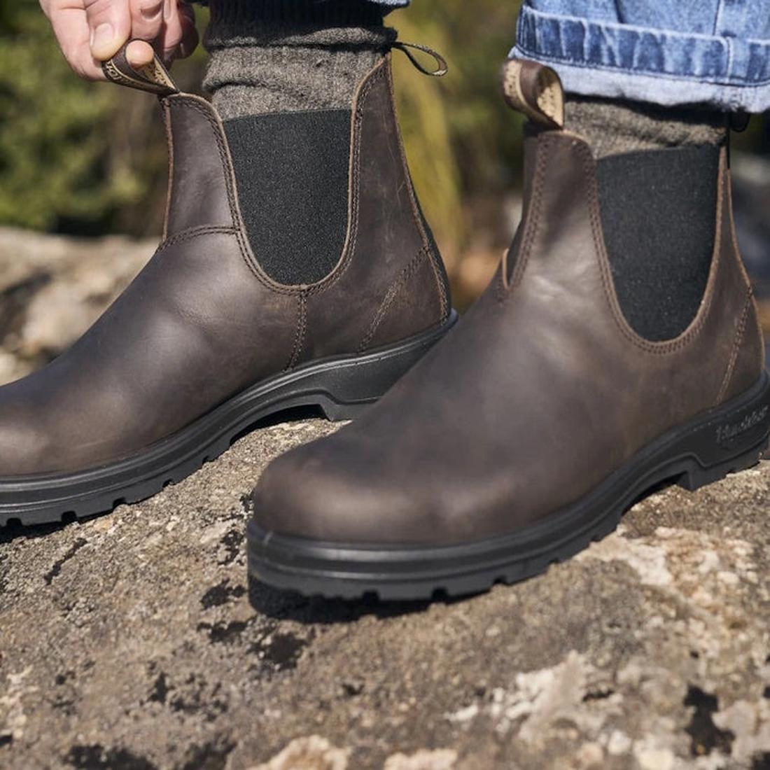 Blundstone 2340 Chelsea Boots in warm brown, with easy pull-on style and sturdy soles, keep feet dry as your child stands on a rock.  ksnz, 9315891562553, 9315891562577, 9315891562591, 9315891562614, 9315891562638, 9315891555692, 9315891562669, 9315891562683, 9315891562690