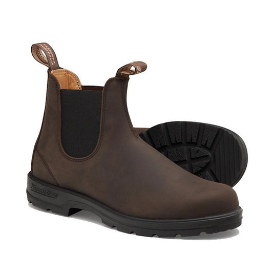 Blundstone 2340 Chelsea Pull On Boots in warm brown, with sturdy black soles, easy pull tabs, and comfy stretch side panels for kids.  ksnz