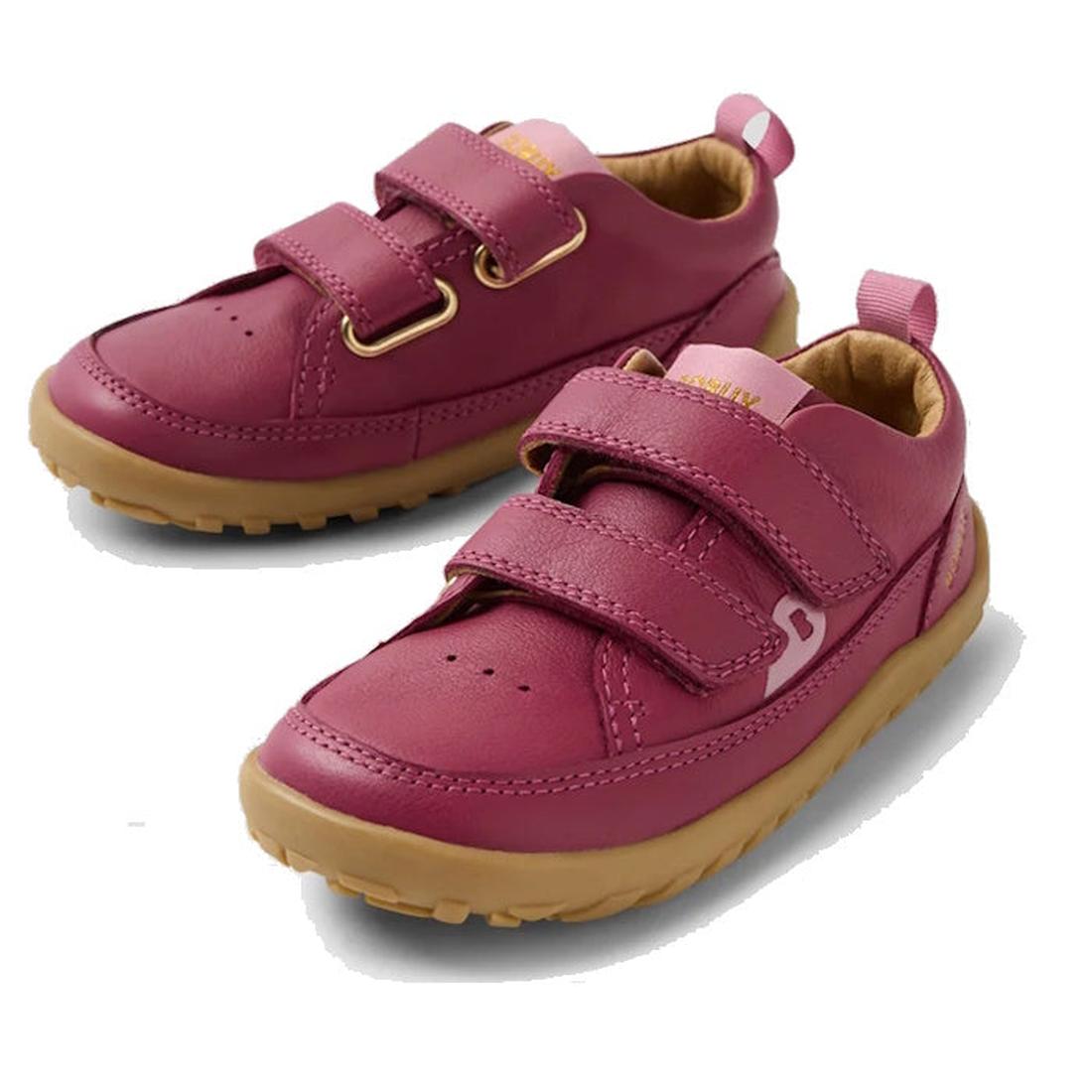 Bobux IW Iwalk Dawn Toddlers Leather Sneaker in soft pink, with tan zero-drop soles, handy velcro straps, and pull tabs.  ksnz