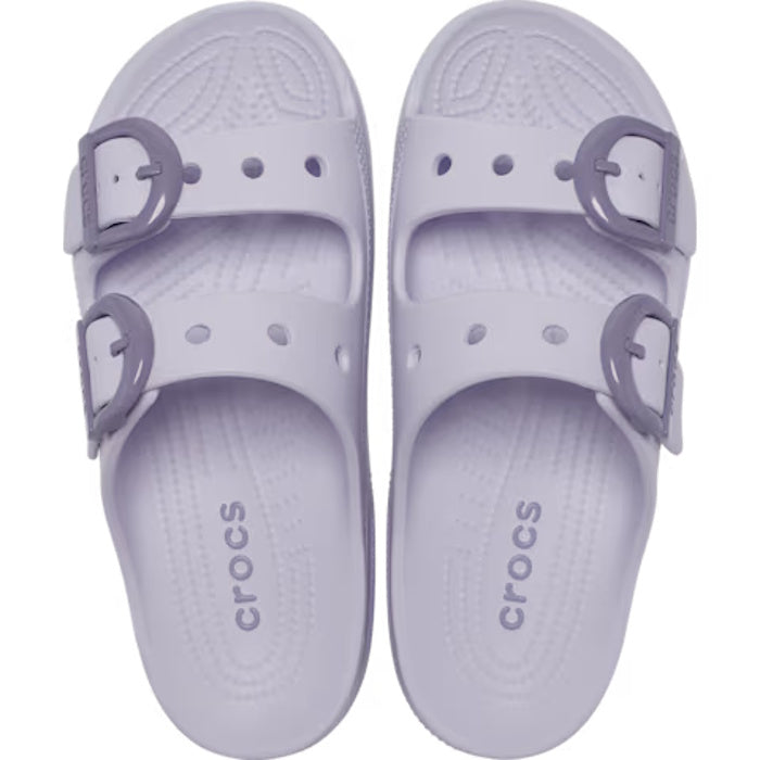 Crocs Womens Saturday Enamel Buckle Purple Halo Sandal Slide