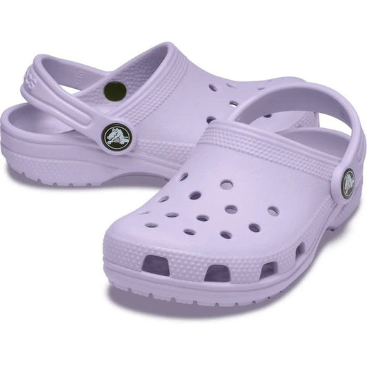 Crocs Kids - Classic Clog K in Lavender, a comfy slip-on with a cushioned sole, breathable holes, and secure heel strap for every adventure.  ksnz
