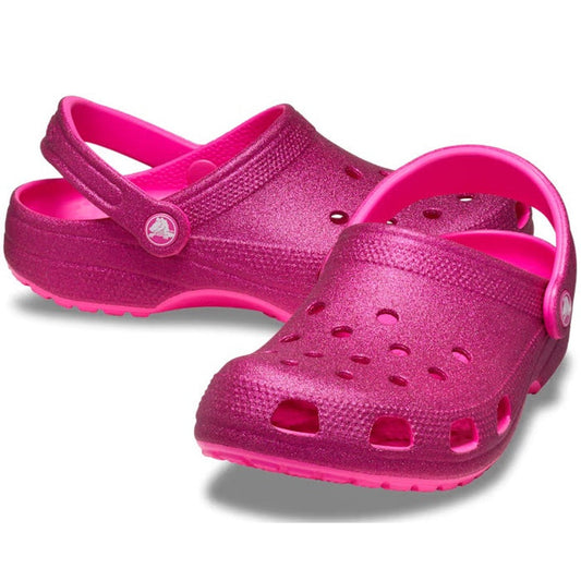 Crocs - Classic Clog Adults Glitter Pink Crush in sparkly pink with comfy soles, ventilation holes, and secure heel straps. On clearance!.  ksnz