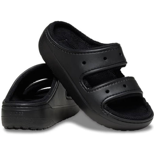 Crocs Classic Cozzzy Towel Sandal Slide Black Adults—easy slip-on slides, soft terry footbed, grippy sole, Jibbitz-ready design.  ksnz